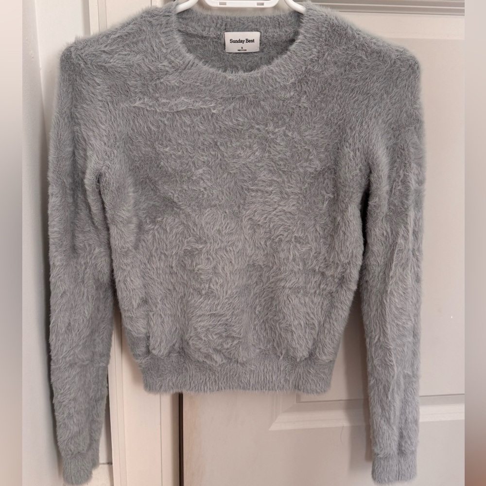 Sunday Best Soft Fuzzy Crewneck Sweater - Light Blueish Gray